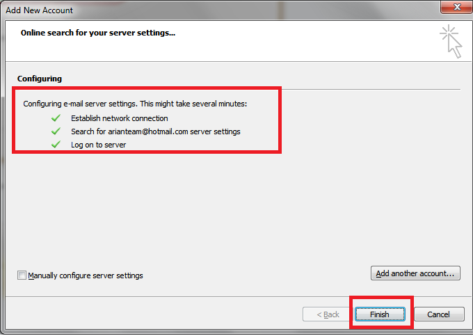 مشخصات ایمیل+account configuration+اتصال ایمیل به +microsoft outlook+ارسال و دریافت ایمیل